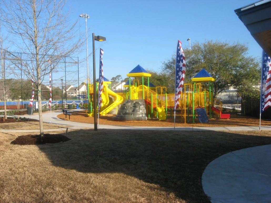 Playground Surrounded by American Flags