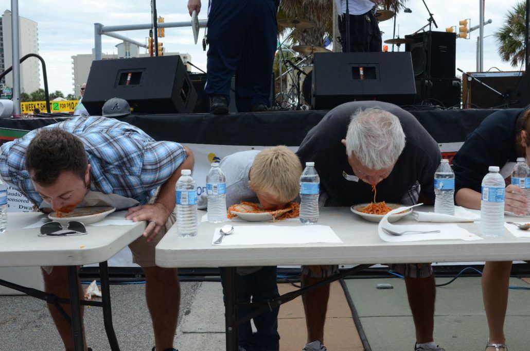 Participants with Their Face in a Plate of Spaghetti