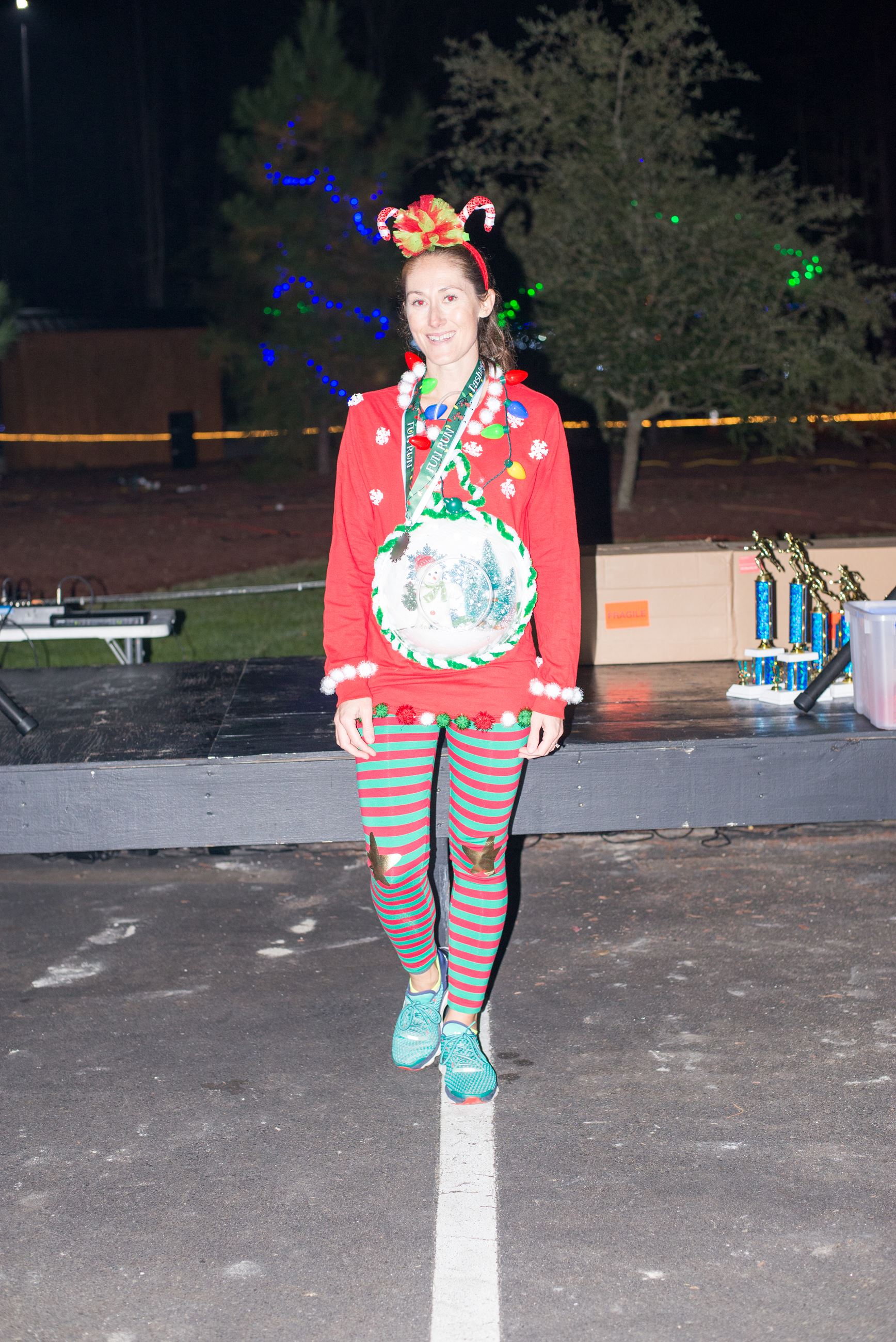 Participant Dressed in Elf Leggings and a Christmas Sweater