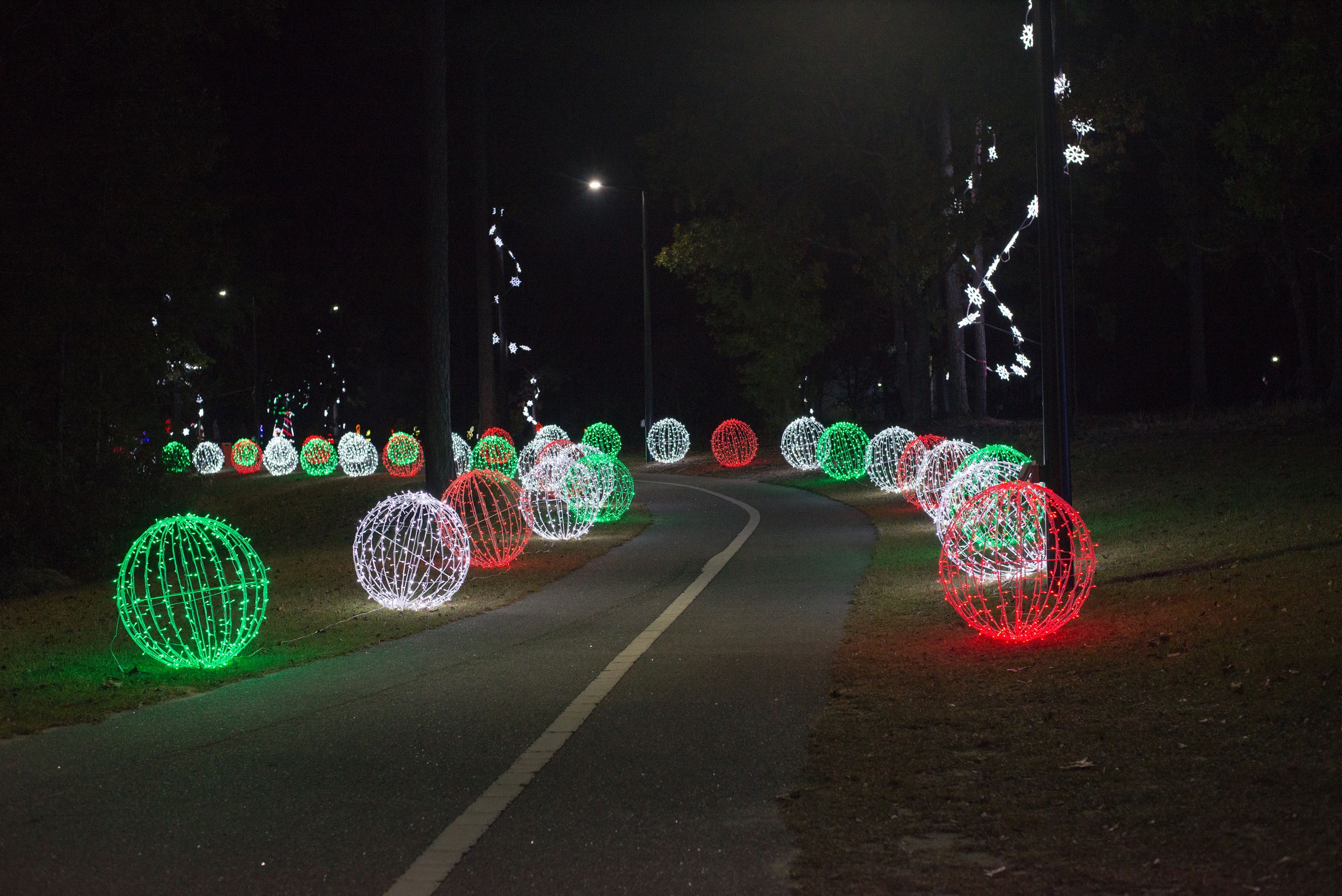 Street Lined with Sphere Shaped Christmas Lights
