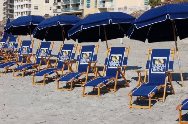 Beach Chairs Lined up in the Sand